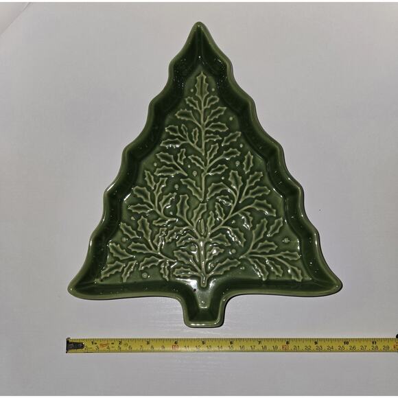 Hallmark Glazed Ceramic Christmas Tree Candy/Nut/Cookie Dish Green Embossed - Picture 3 of 5